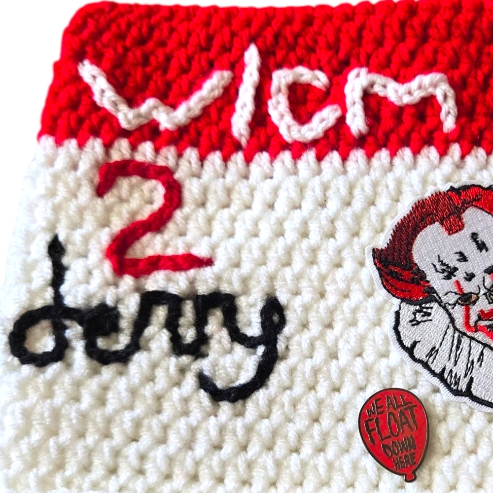 "Pennywise/Wlcm To DERRY" inspired Handmade Crochet Beanie, Horror, Adult - Picture 6 of 6